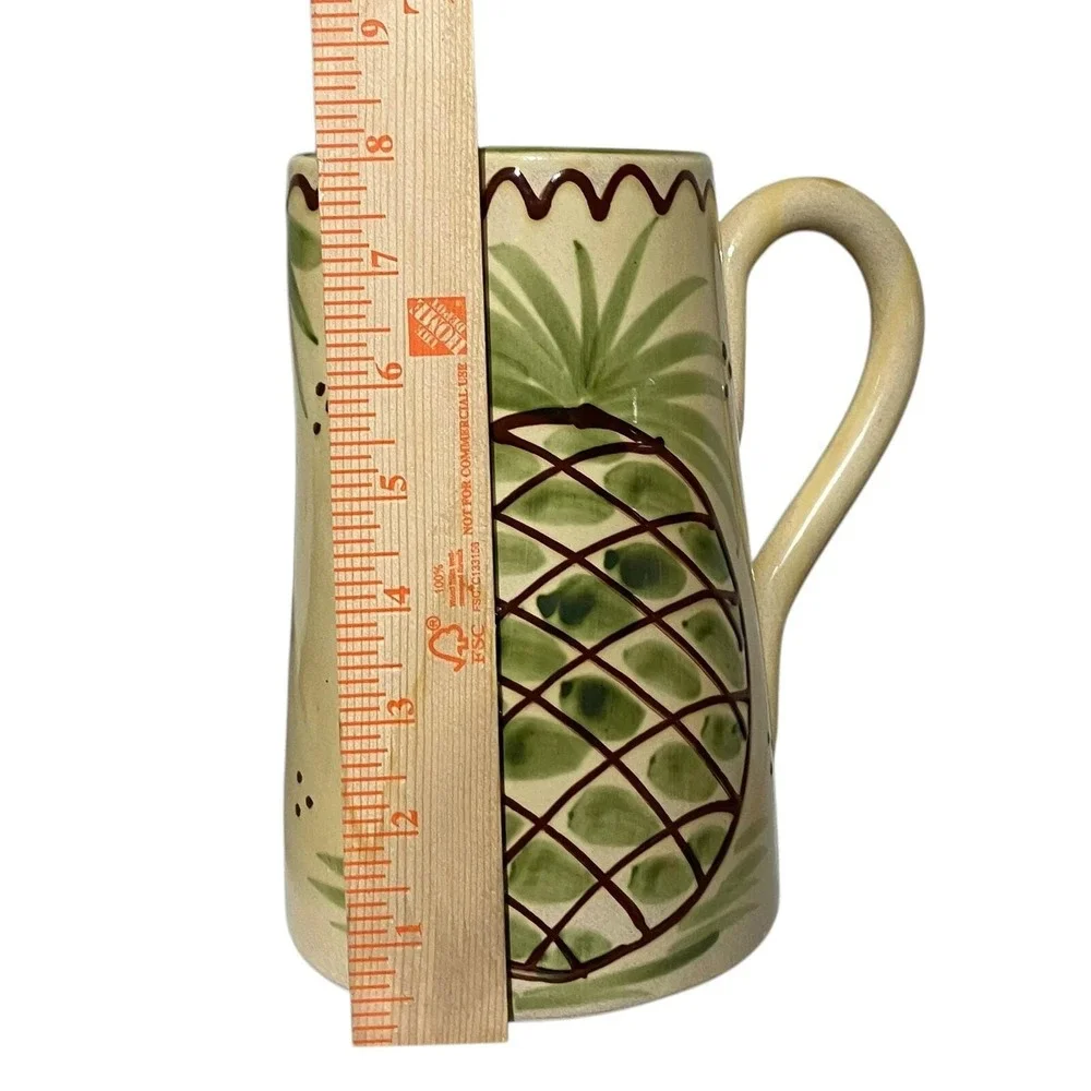 Hand Painted Italy Pineapple Ceramic Mug Tall Coffee Cup Tropical Green 8